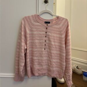 GAP Light Pink‎ and White Striped CashSoft Henley Sweater